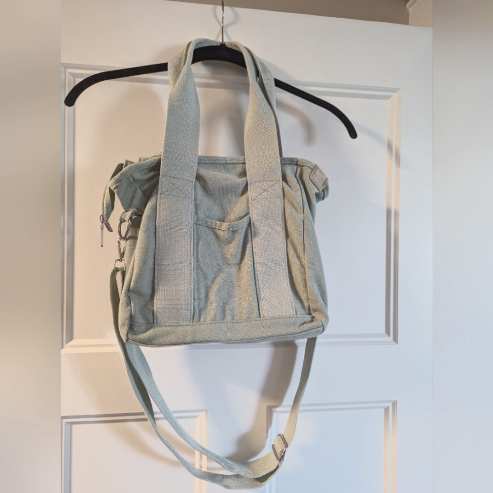 Green canvas tote purse